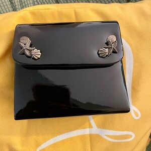 Black Patent Leather Clutch Bag w/ Shell & Starfish Accents. 44 inch braid cord